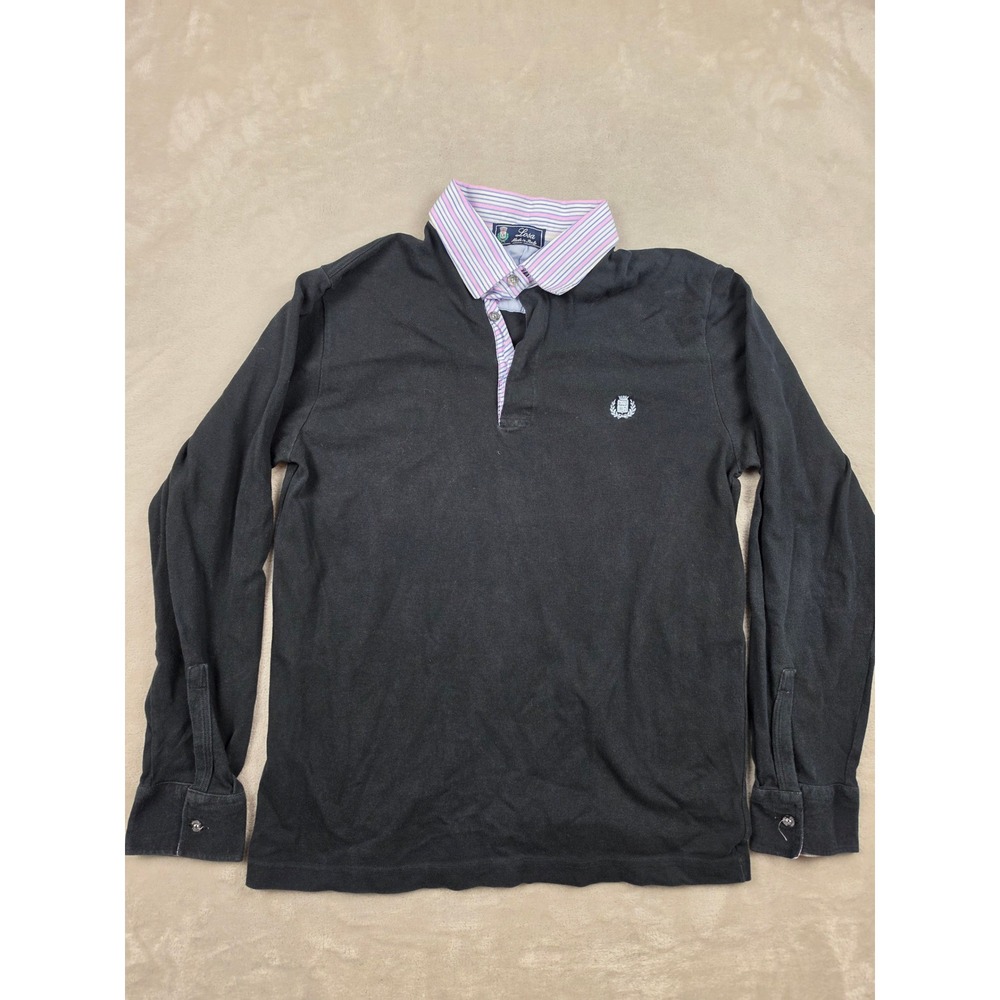 Losa Rugby Polo Shirt Men S Black Long Sleeve Striped Contrast Collar Italy Made